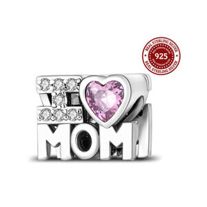 S925 Genuine Sterling Silver "I Love Mom" Charm Bracelet Bead, Gift For Mom